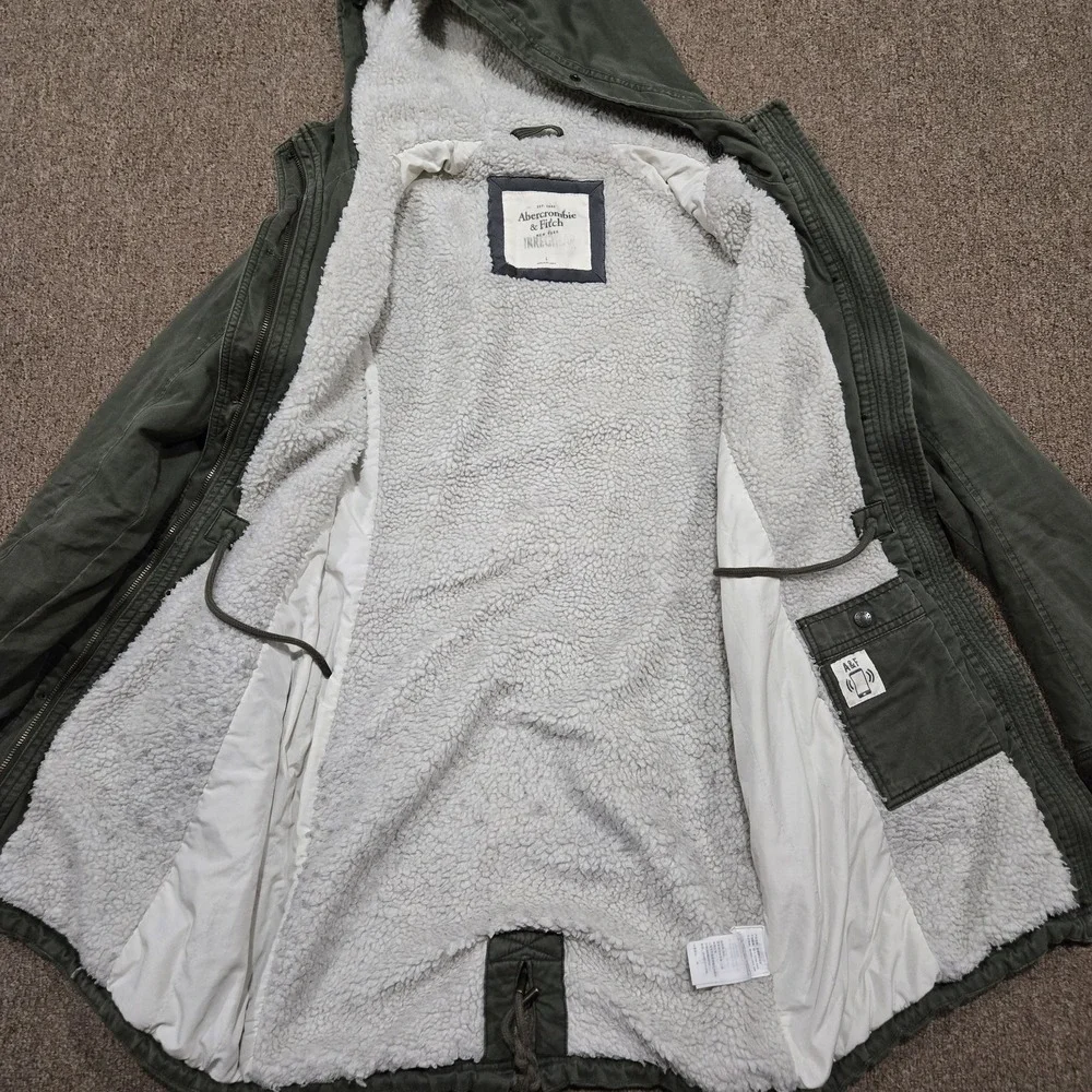 Abercrombie & Fitch Parka Jacket Womens L Green Sherpa Lined Hooded Utility Coat
